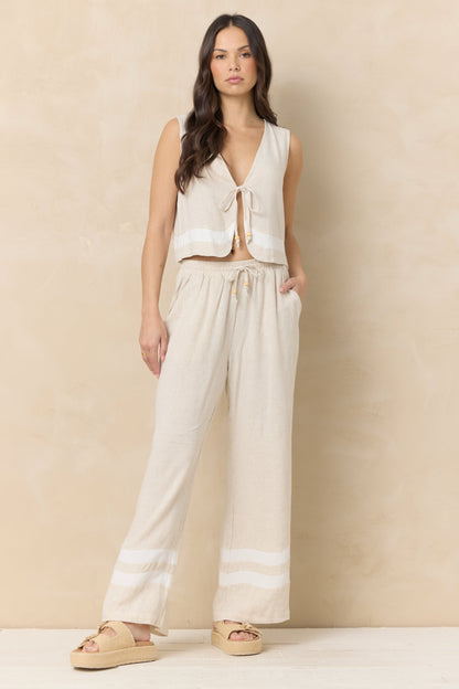 Vintage Havana Linen Blend Wide Leg Pant with Contrast Stripe