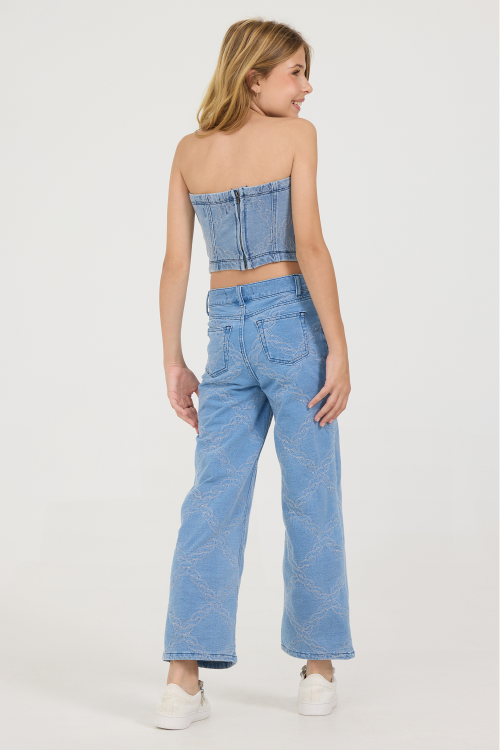 Vintage Havana Kids Denim Blue Rope Stitch Wide Leg Pant