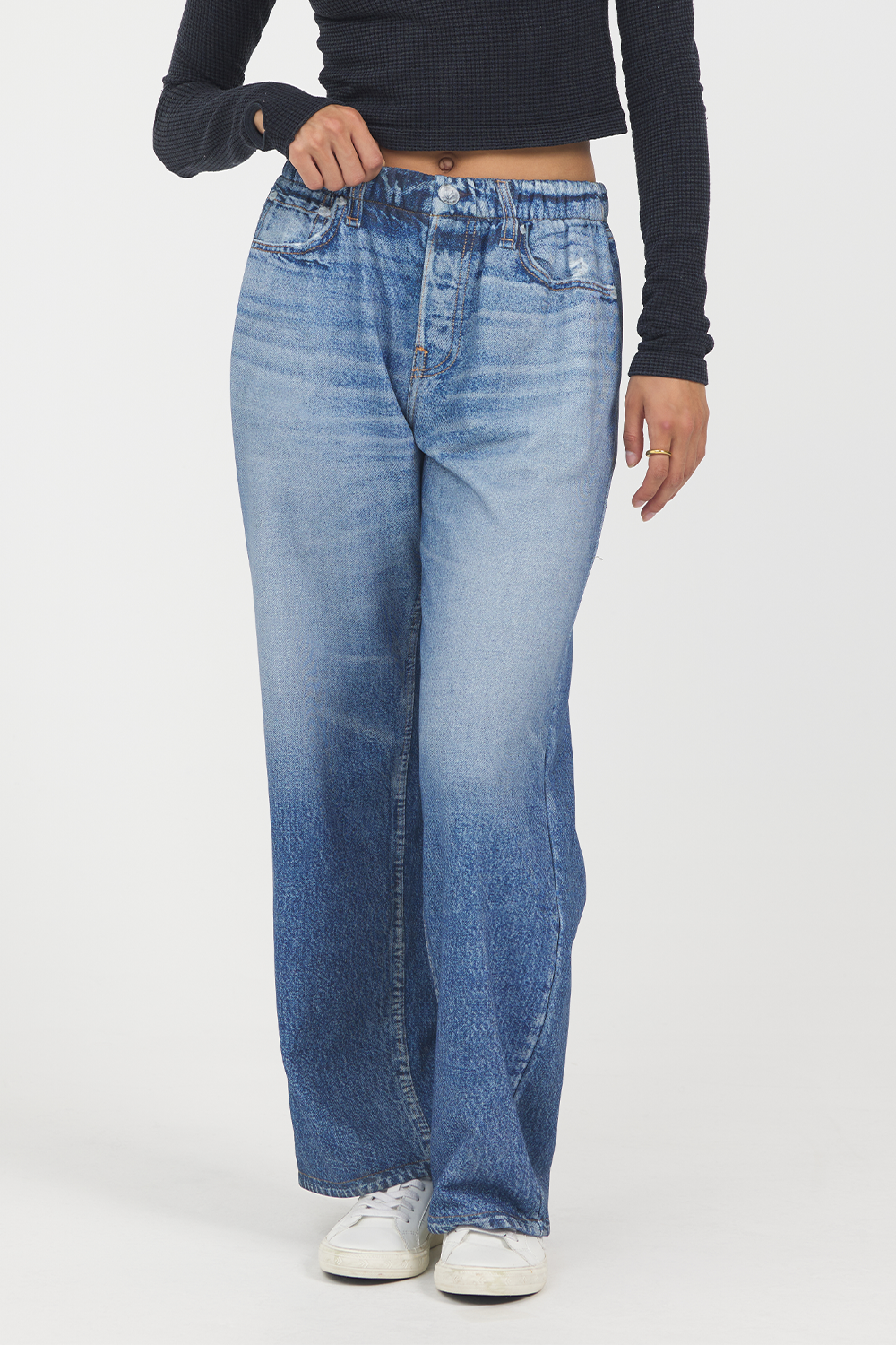 Medium Denim Vintage Havana Denim Fleece Wide Leg Pant
