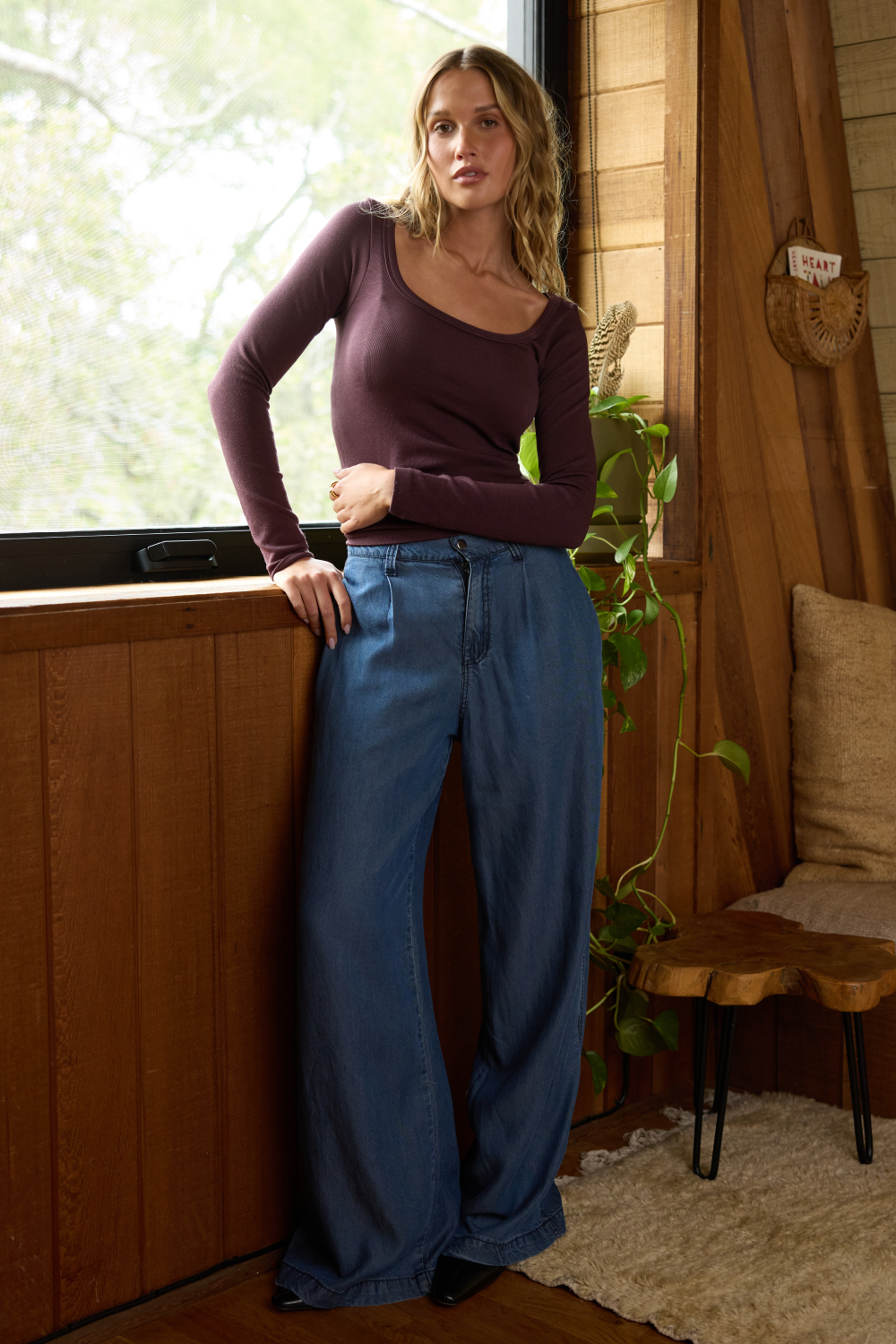 Dark Blue Vintage Havana Tencel Wide Leg Trouser