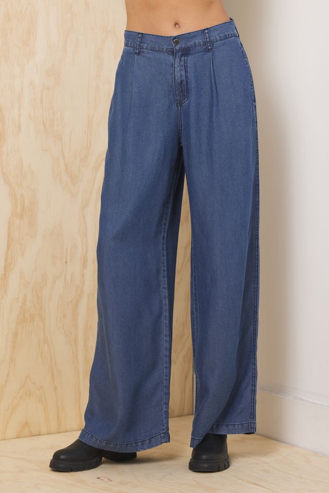 Dark Blue Vintage Havana Tencel Wide Leg Trouser