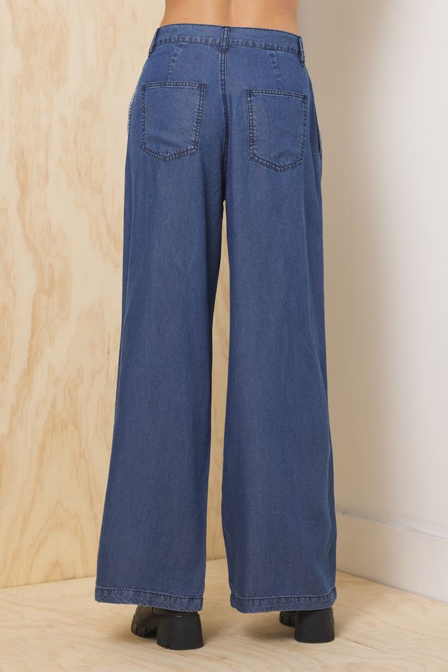 Dark Blue Vintage Havana Tencel Wide Leg Trouser