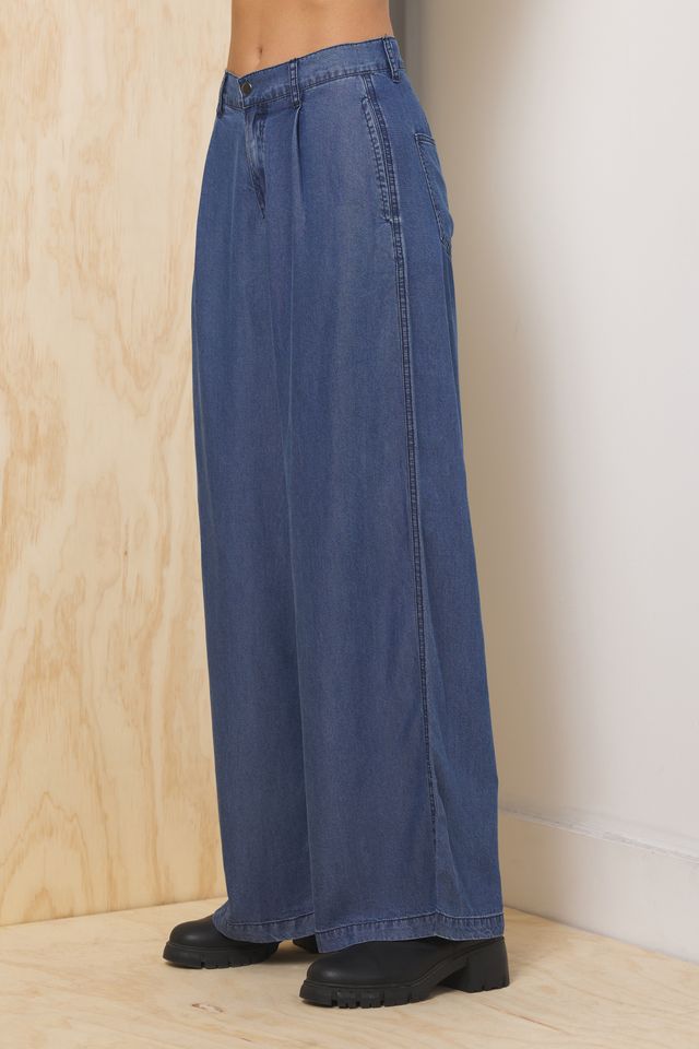 Dark Blue Vintage Havana Tencel Wide Leg Trouser