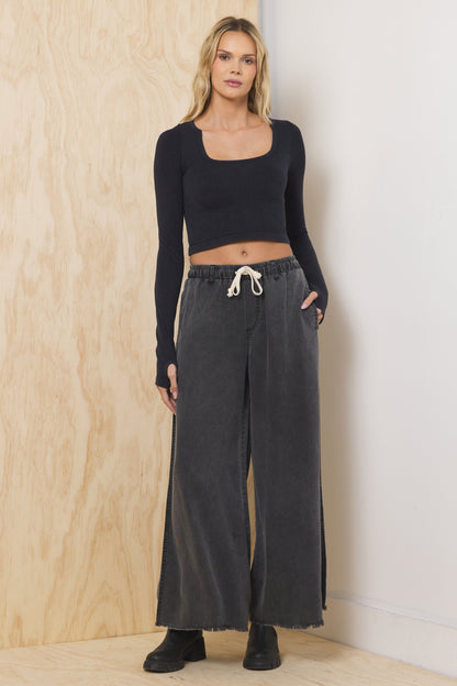Charcoal Vintage Havana Tencel Wide Leg Pant - Charcoal