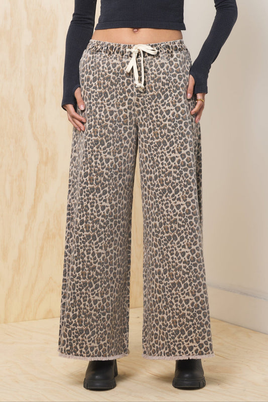Leopard Vintage Havana Stretch Denim Wide Leg Pant