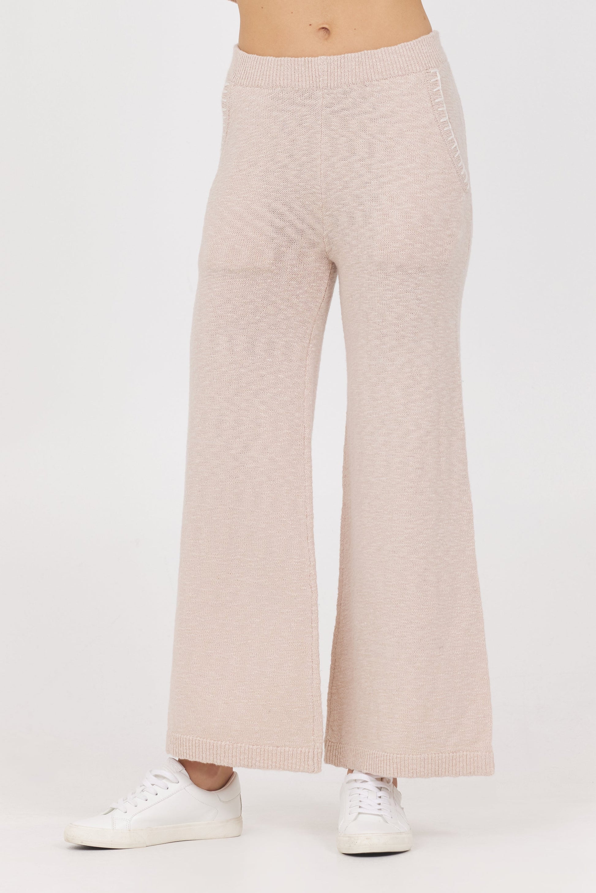 Summer Sand with White Vintage Havana Knit Pants w/ Whipstitch