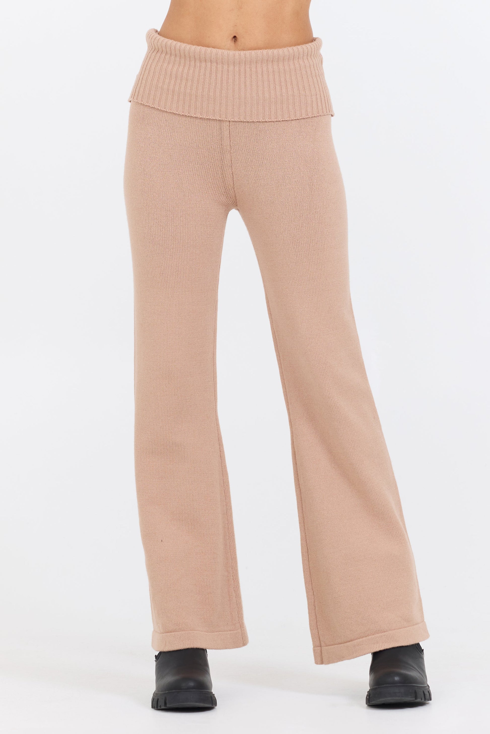 Caramel Vintage Havana Salted Caramel Slim Fit Knit Fold Over Flare Pant