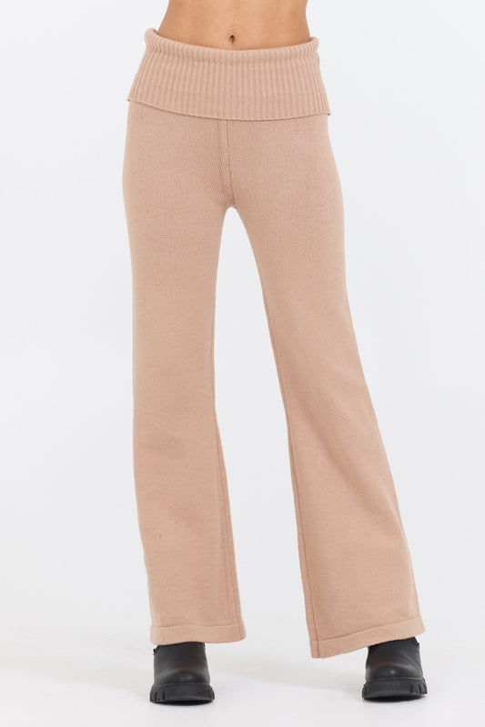 Caramel Vintage Havana Salted Caramel Slim Fit Knit Fold Over Flare Pant