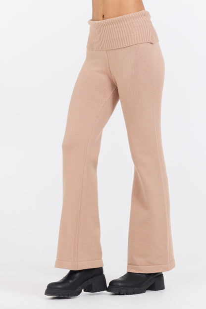 Caramel Vintage Havana Salted Caramel Slim Fit Knit Fold Over Flare Pant