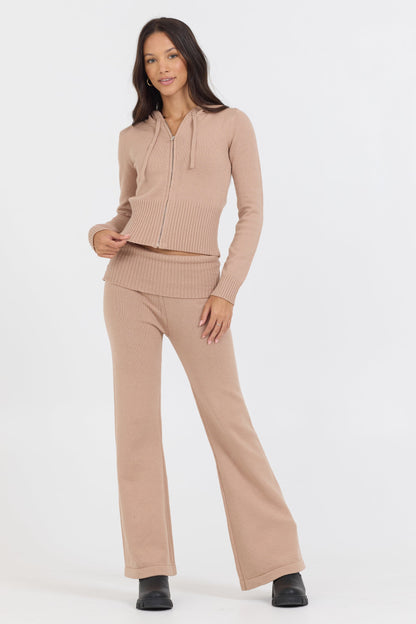 Caramel Vintage Havana Salted Caramel Slim Fit Knit Fold Over Flare Pant