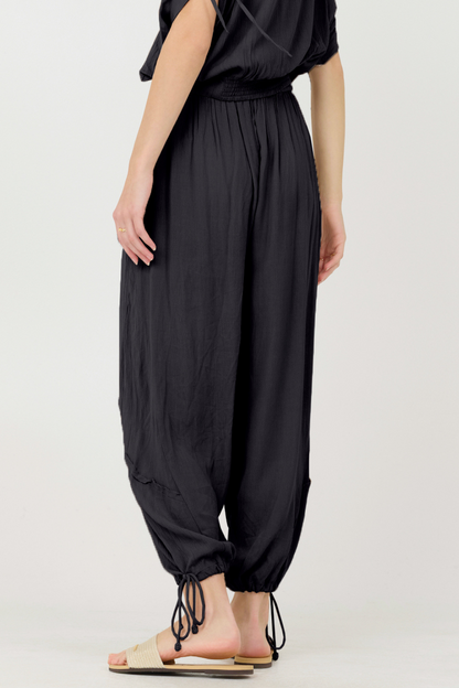 Black Vintage Havana Black Rayon Crinkle Bottom Pants