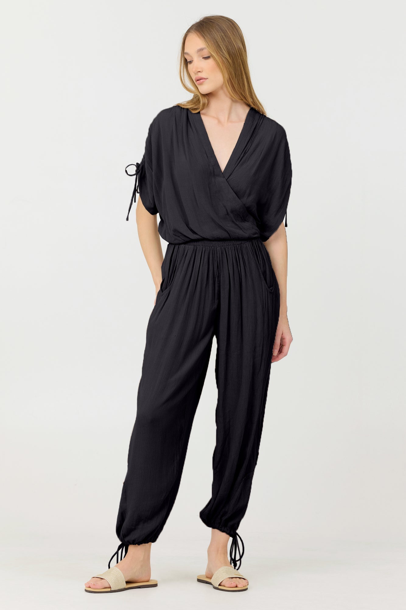 Black Vintage Havana Black Rayon Crinkle Bottom Pants
