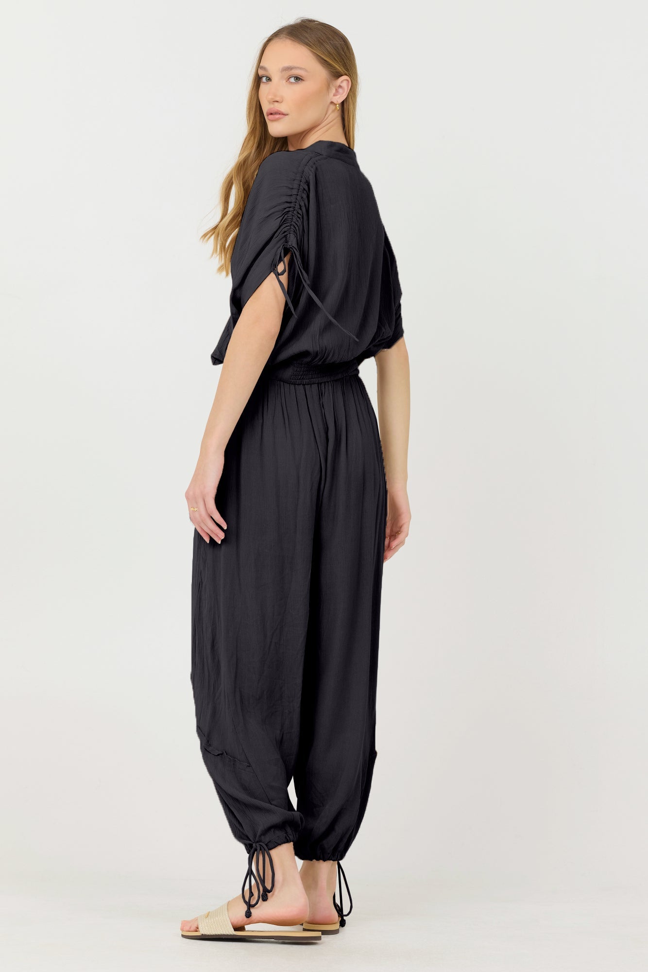 Black Vintage Havana Black Rayon Crinkle Bottom Pants