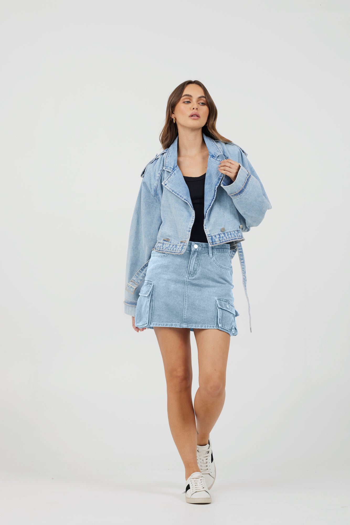 Light Wash Vintage Havana Light Wash Denim Cargo Skirt