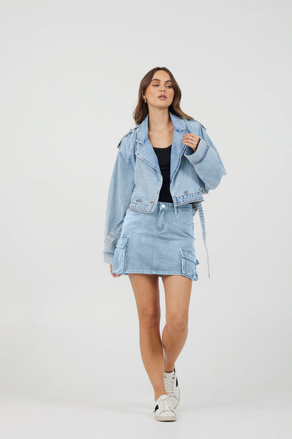 Light Wash Vintage Havana Light Wash Denim Cargo Skirt