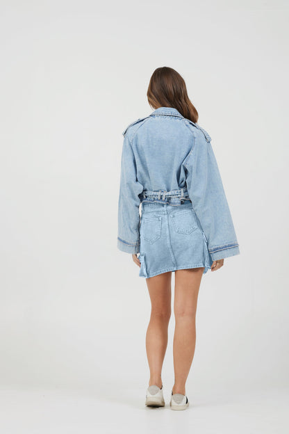 Light Wash Vintage Havana Light Wash Denim Cargo Skirt