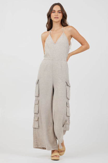 Khaki Vintage Havana Khaki Tencel Jumpsuit