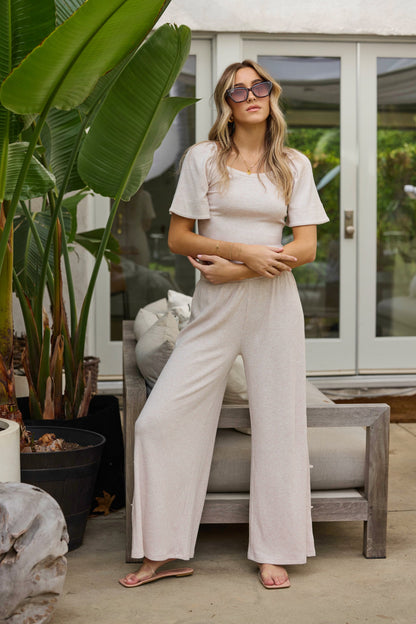 Heather Oatmeal Vintage Havana Heather Oatmeal Drapey Knit Cut Out Pants