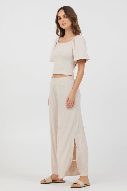 Heather Oatmeal Vintage Havana Heather Oatmeal Drapey Knit Cut Out Pants