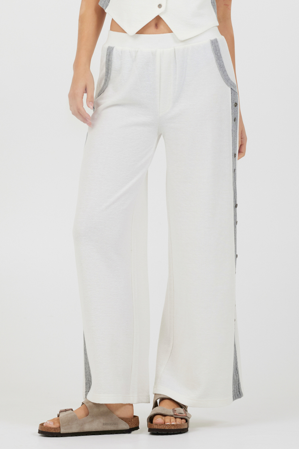 Cream Heather Grey Vintage Havana Cream Heather Grey Texture Knit Pant W Contrast Rib