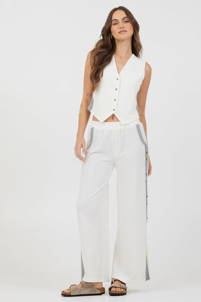Cream Heather Grey Vintage Havana Cream Heather Grey Texture Knit Pant W Contrast Rib