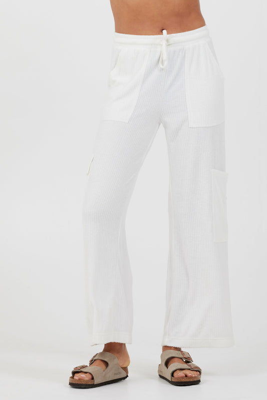 White Vintage Havana White Cord Terry Cargo Pants