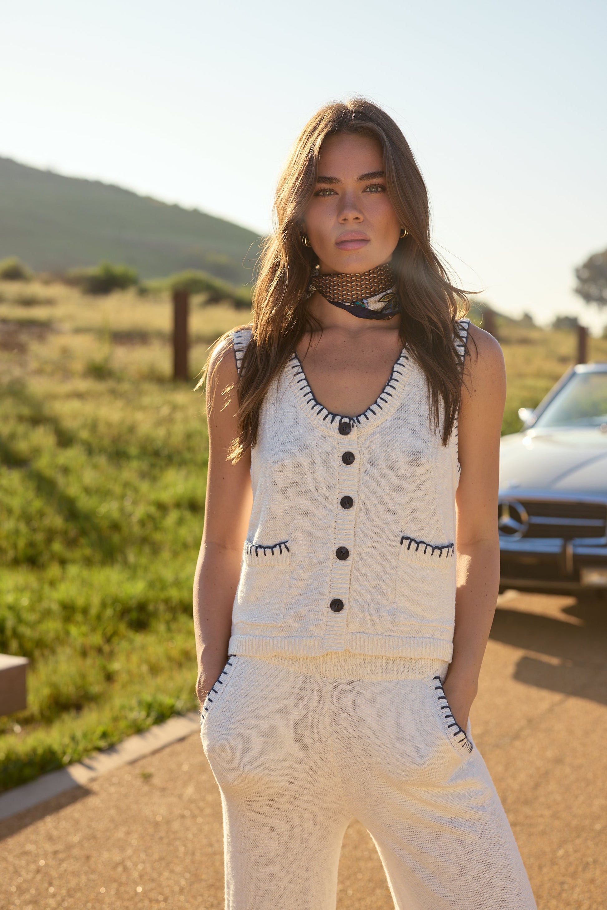 Vintage Havana Knit Vest with Whipstitch