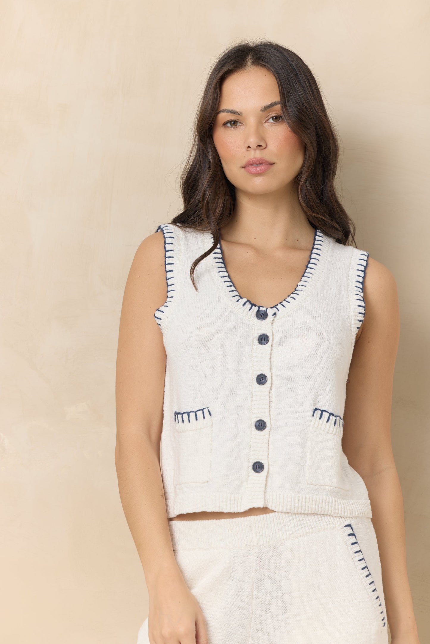 Vintage Havana Knit Vest with Whipstitch