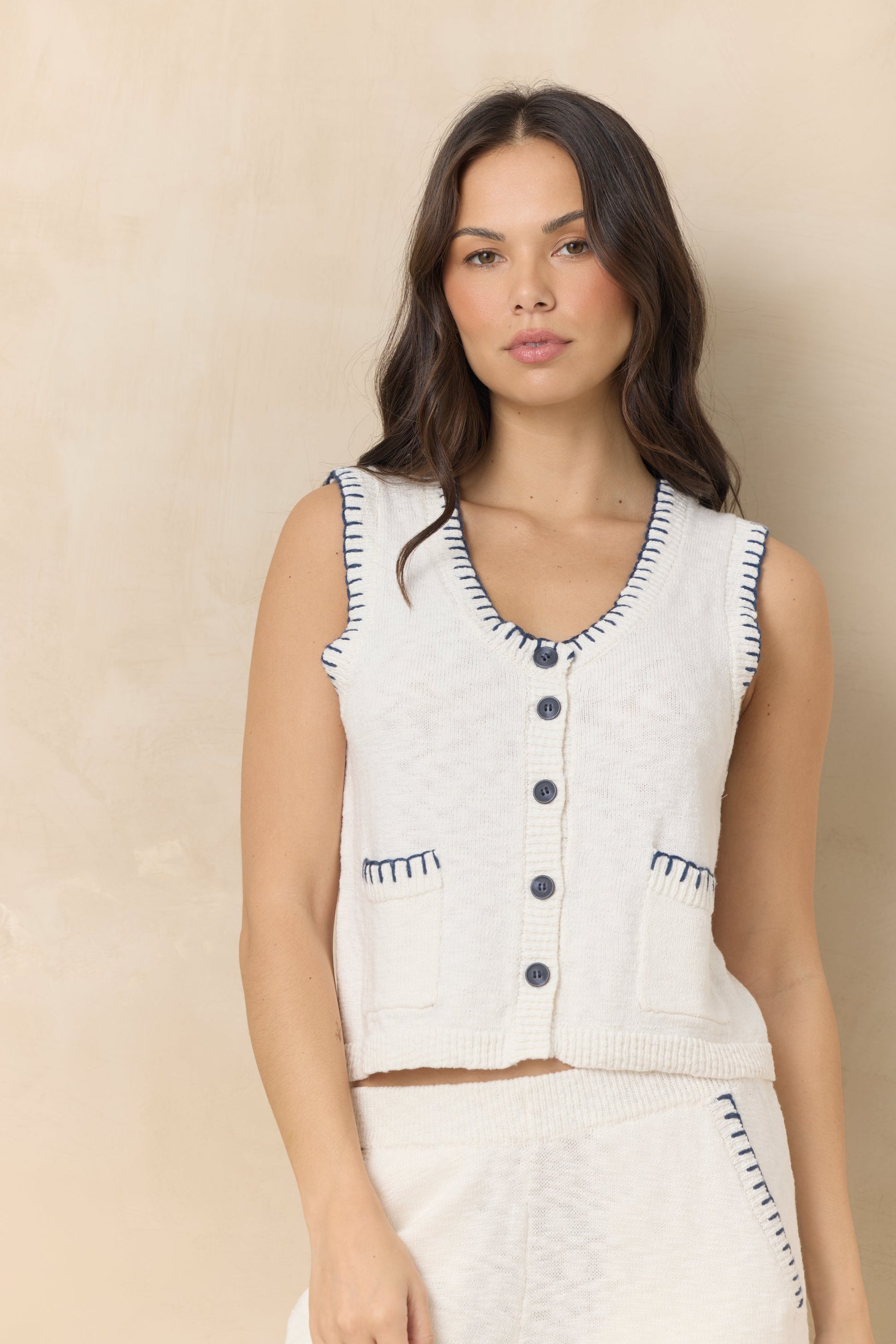Vintage Havana Knit Vest with Whipstitch