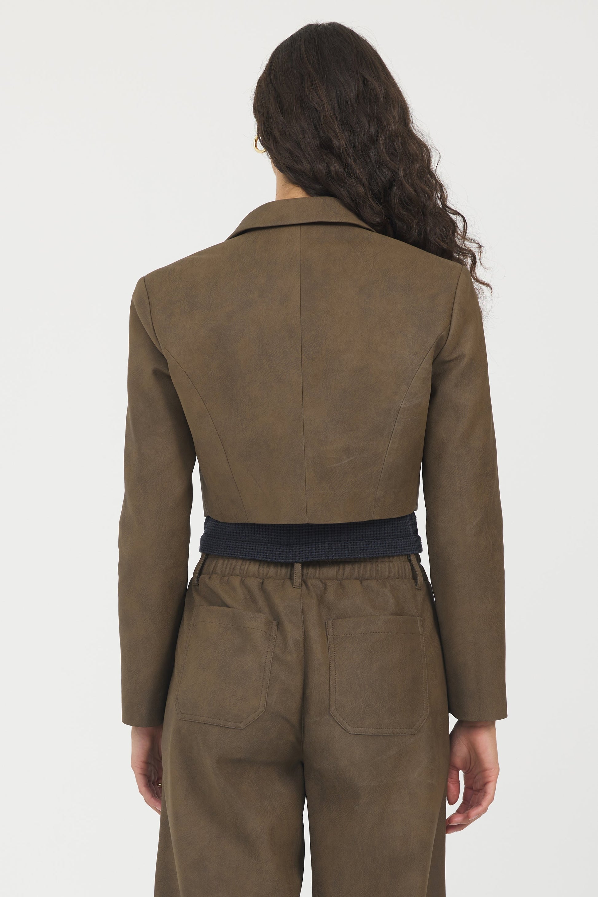 Brown Vintage Havana Faux Leather Cropped Blazer
