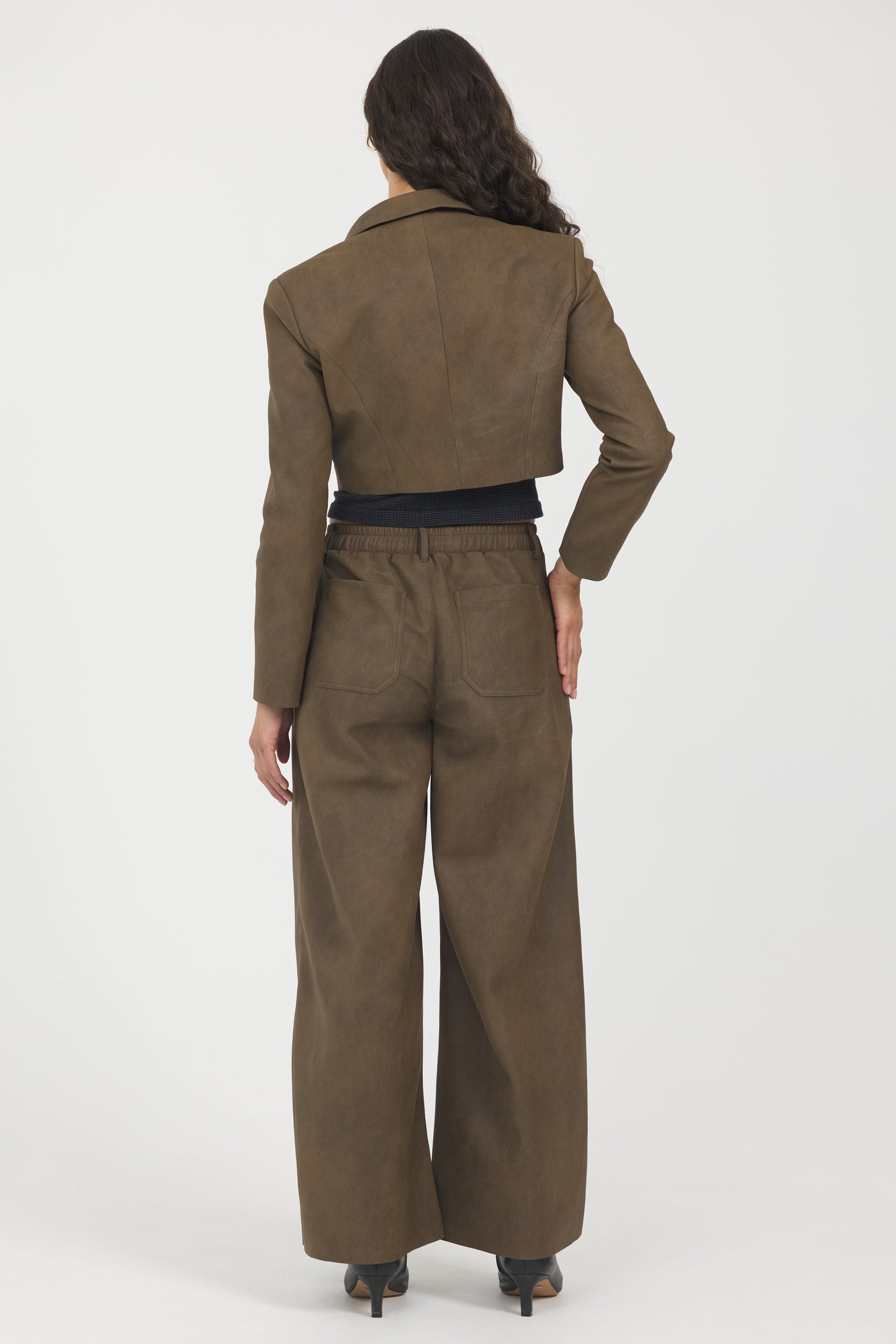 Brown Vintage Havana Faux Leather Cropped Blazer