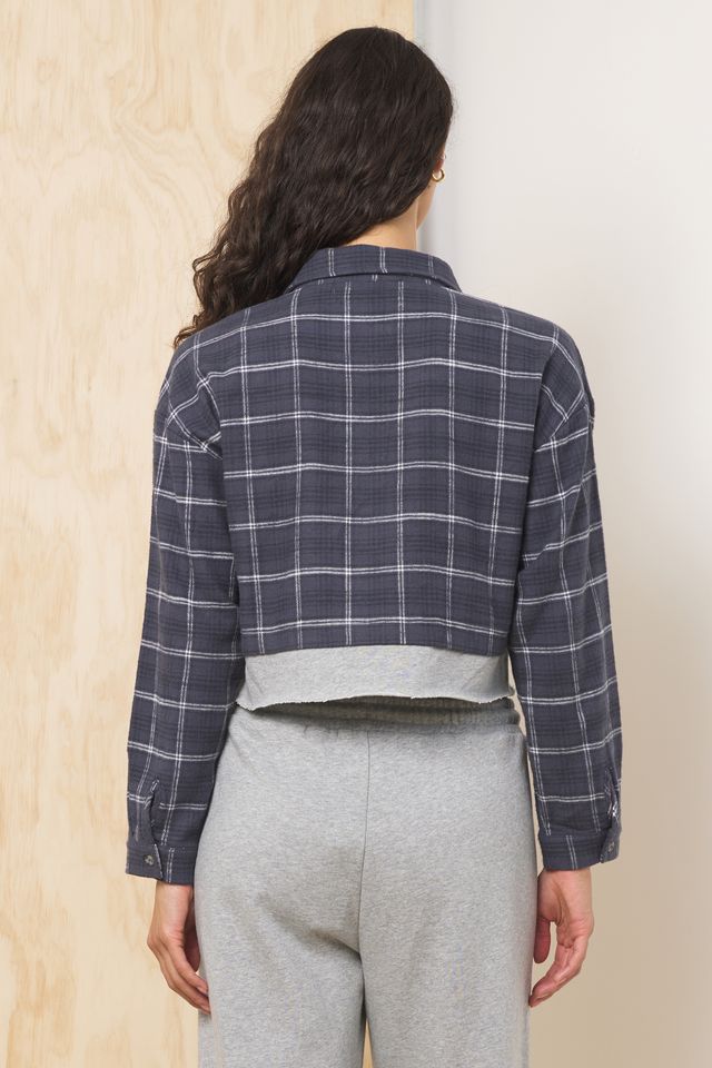 Midnight Plaid w/ Moon Grey Vintage Havana Flannel Shirt w/ French Terry Hem