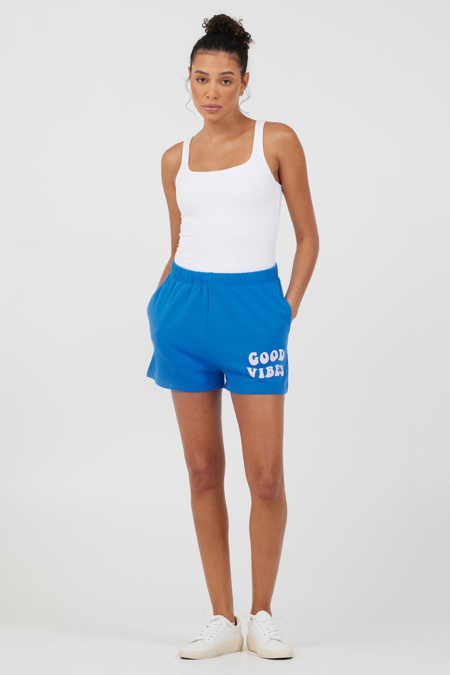 Royal Blue Vintage Havana Royal Blue W/ Pink Puff "Good Vibes" Surf Wash Shorts