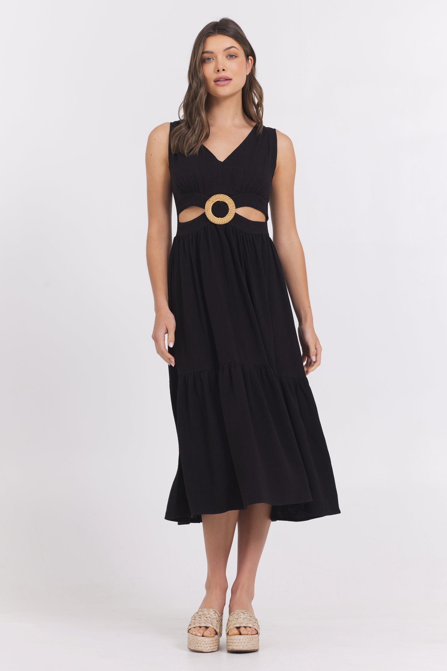 Black Vintage Havana Linen Maxi Dress