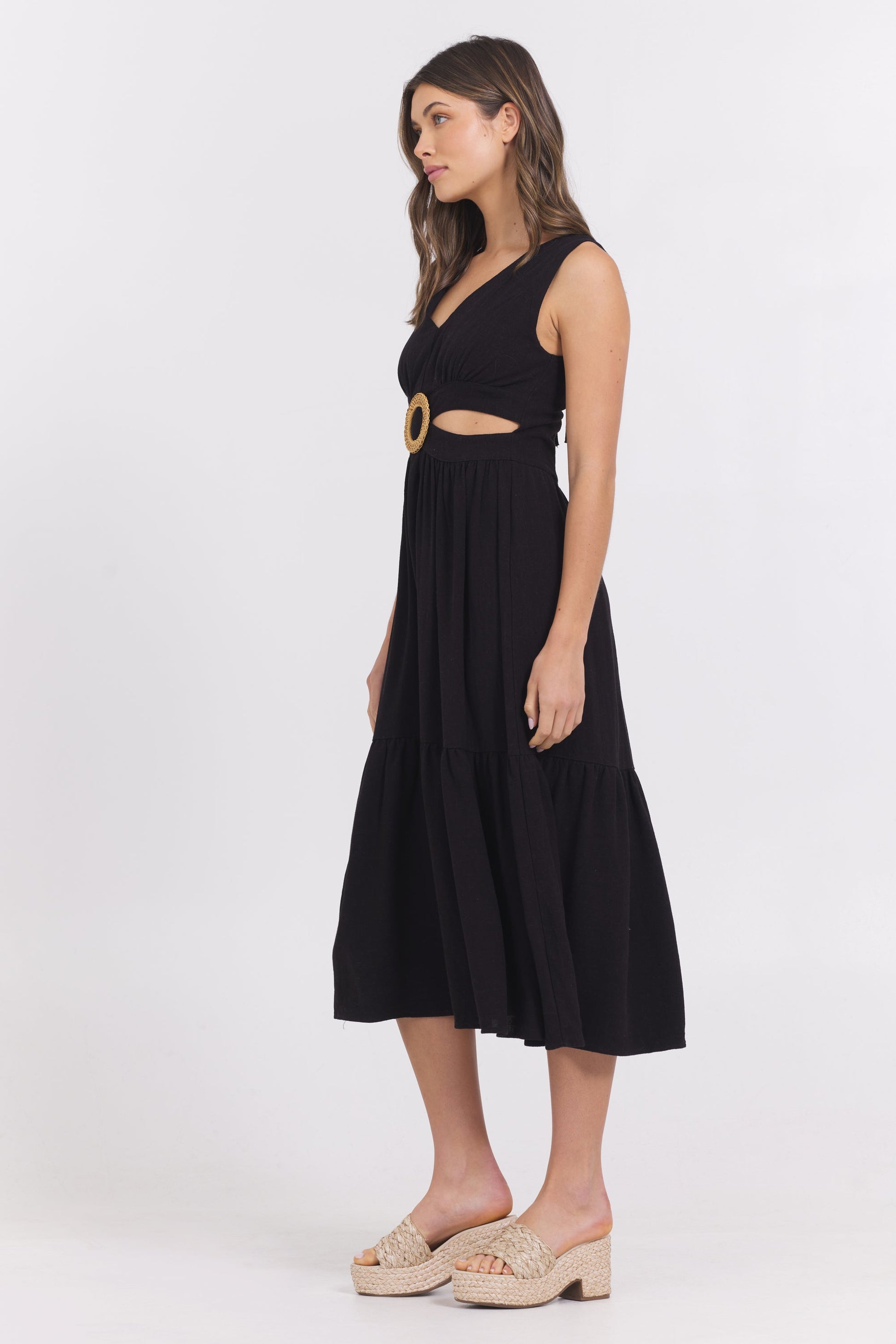 Black Vintage Havana Linen Maxi Dress