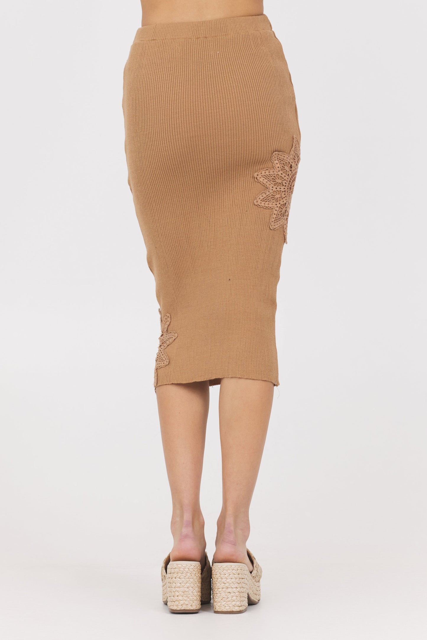 Caramel Vintage Havana Caramel Rib Midi Skirt w/ Crochet Insert
