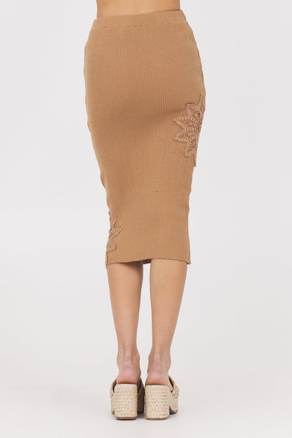 Caramel Vintage Havana Caramel Rib Midi Skirt w/ Crochet Insert