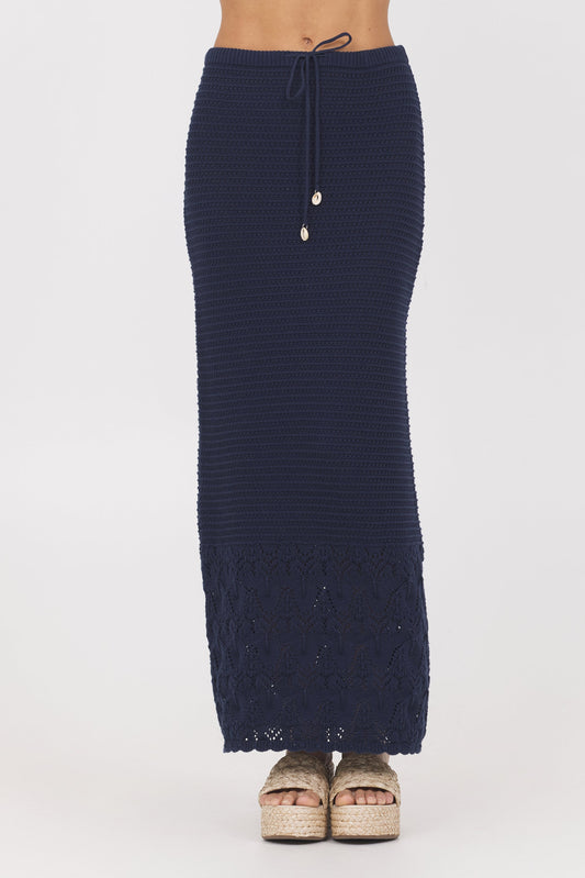 Navy Vintage Havana Navy Crochet Maxi Skirt