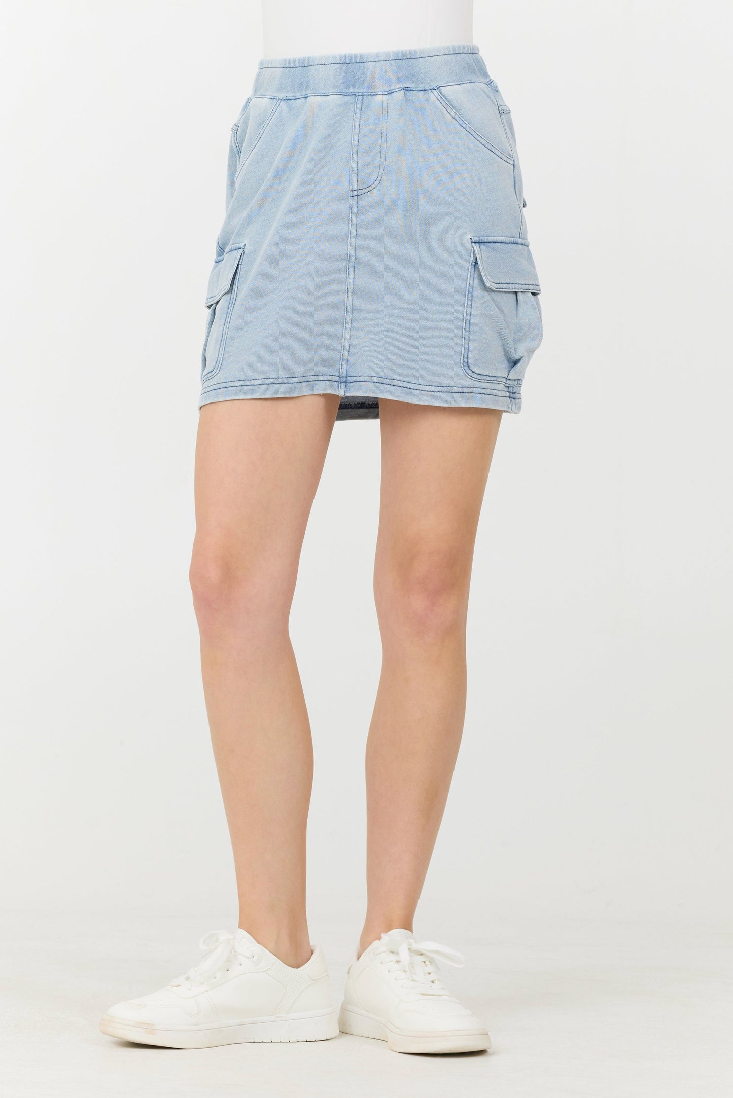 Washed Denim Vintage Havana Washed Denim Terry Fleece Cargo Skirt