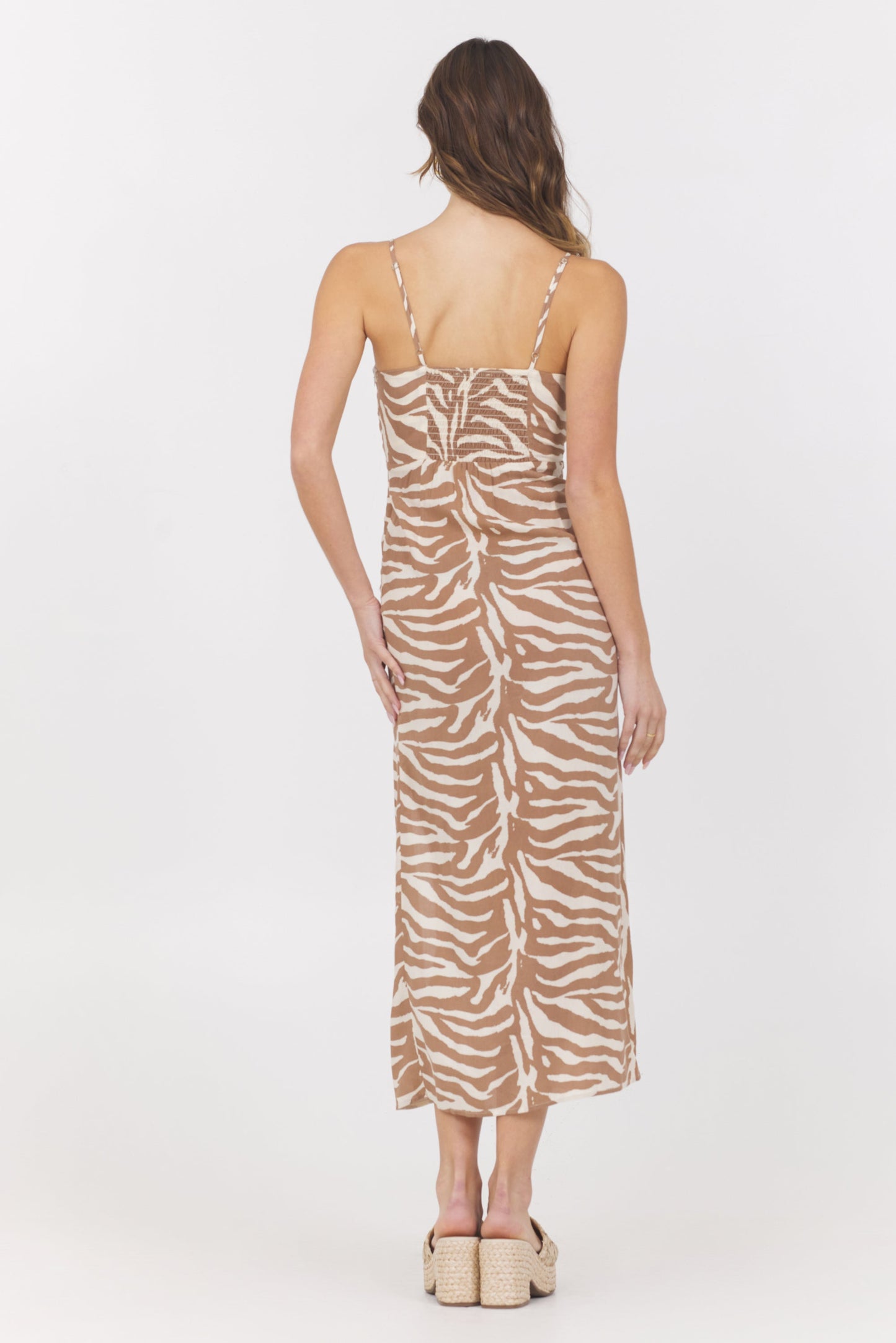 Natural Animal Print Vintage Havana Woven Cut Out Dress