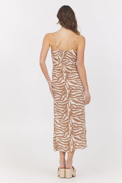 Natural Animal Print Vintage Havana Woven Cut Out Dress