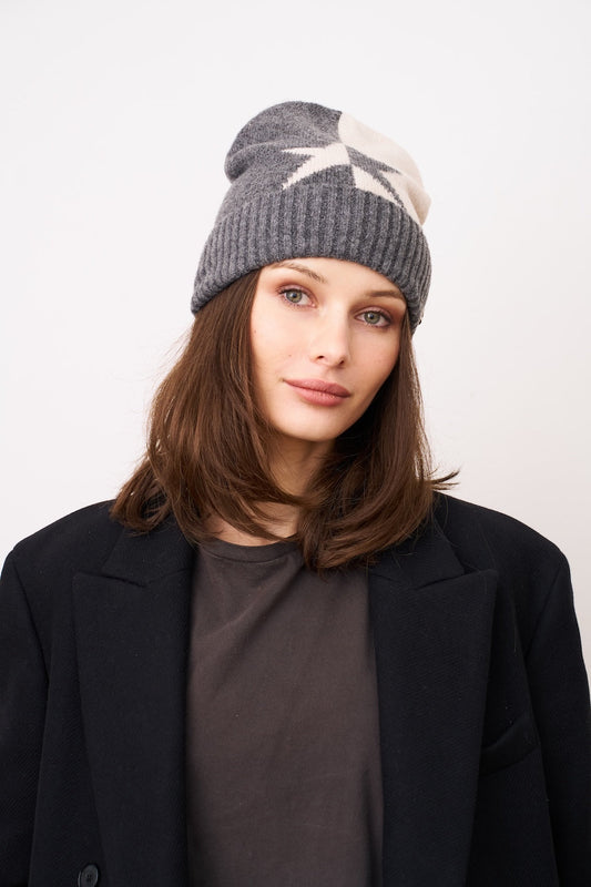 Charcoal Vintage Havana STAR PATTERN BEANIE