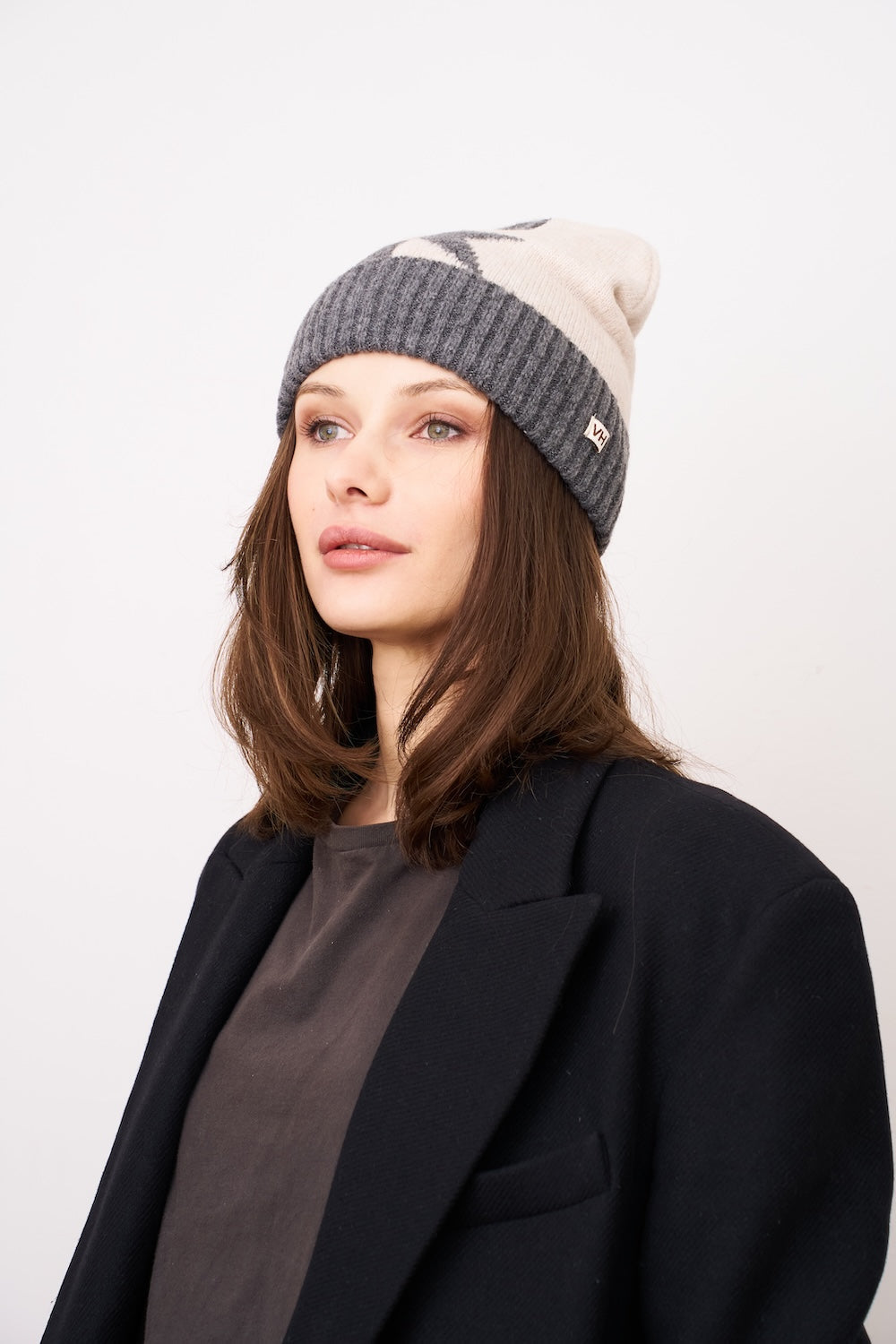 Charcoal Vintage Havana STAR PATTERN BEANIE