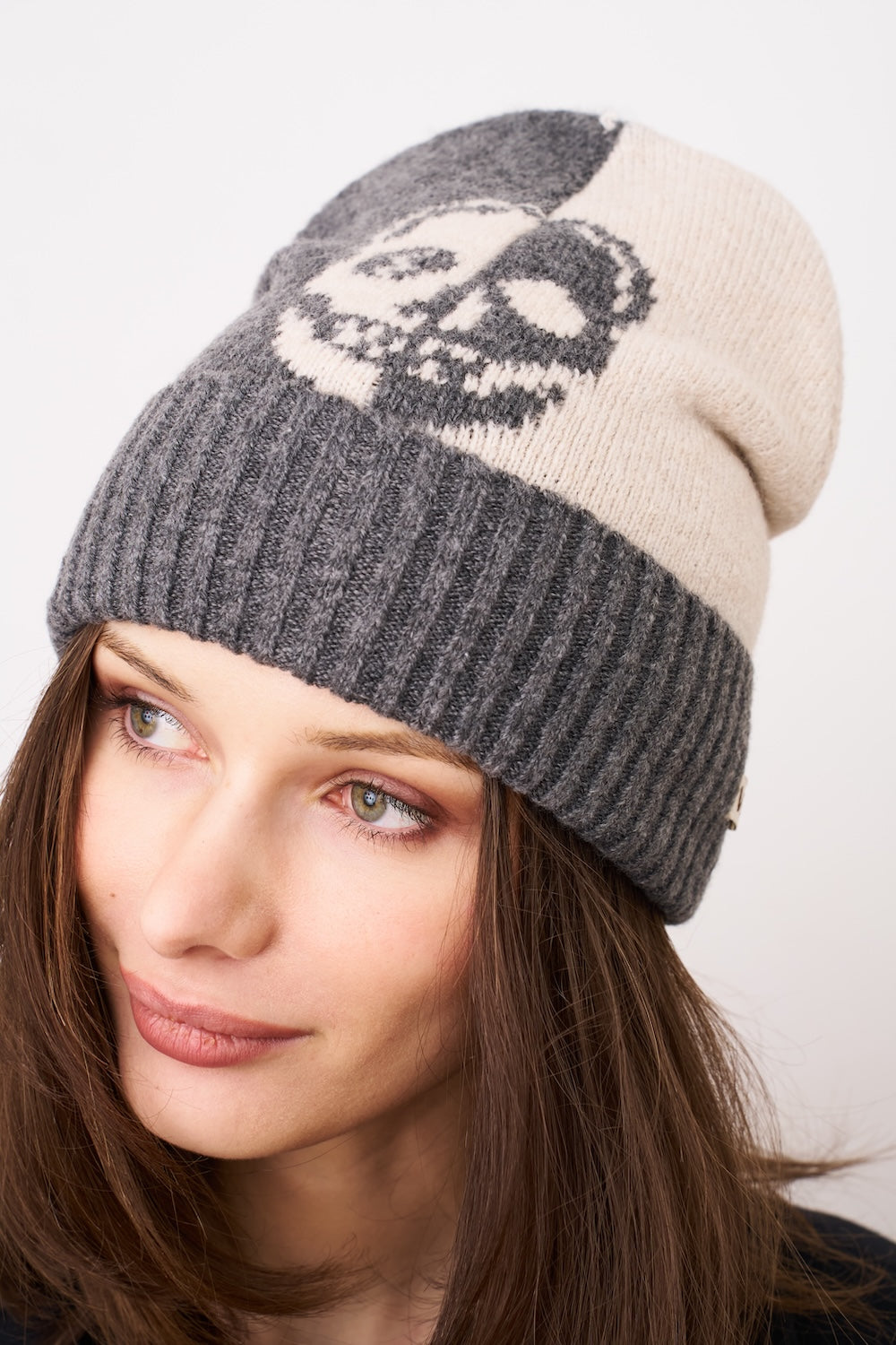 Charcoal Vintage Havana SKULL PATTERN BEANIE