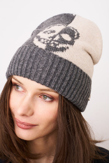 Charcoal Vintage Havana SKULL PATTERN BEANIE