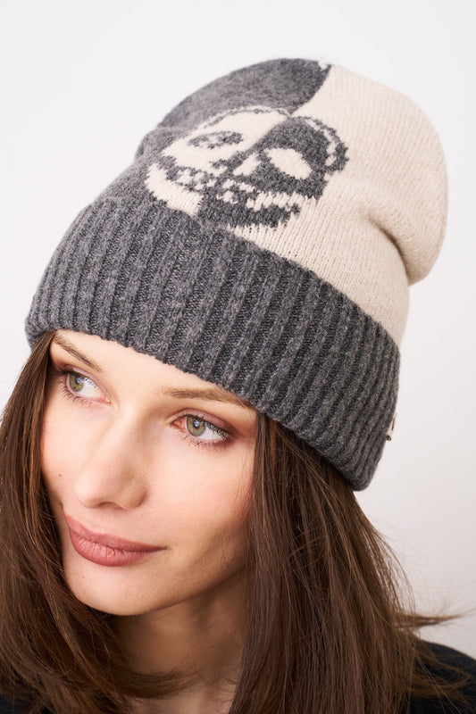 Charcoal Vintage Havana SKULL PATTERN BEANIE