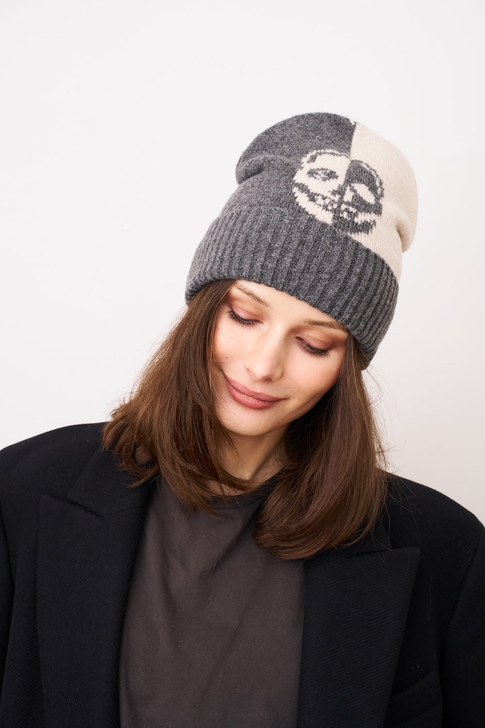 Charcoal Vintage Havana SKULL PATTERN BEANIE