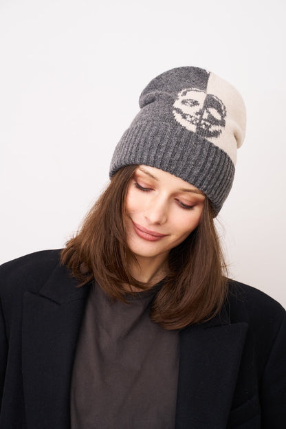 Charcoal Vintage Havana SKULL PATTERN BEANIE