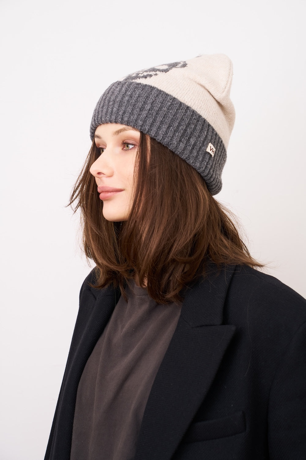 Charcoal Vintage Havana SKULL PATTERN BEANIE