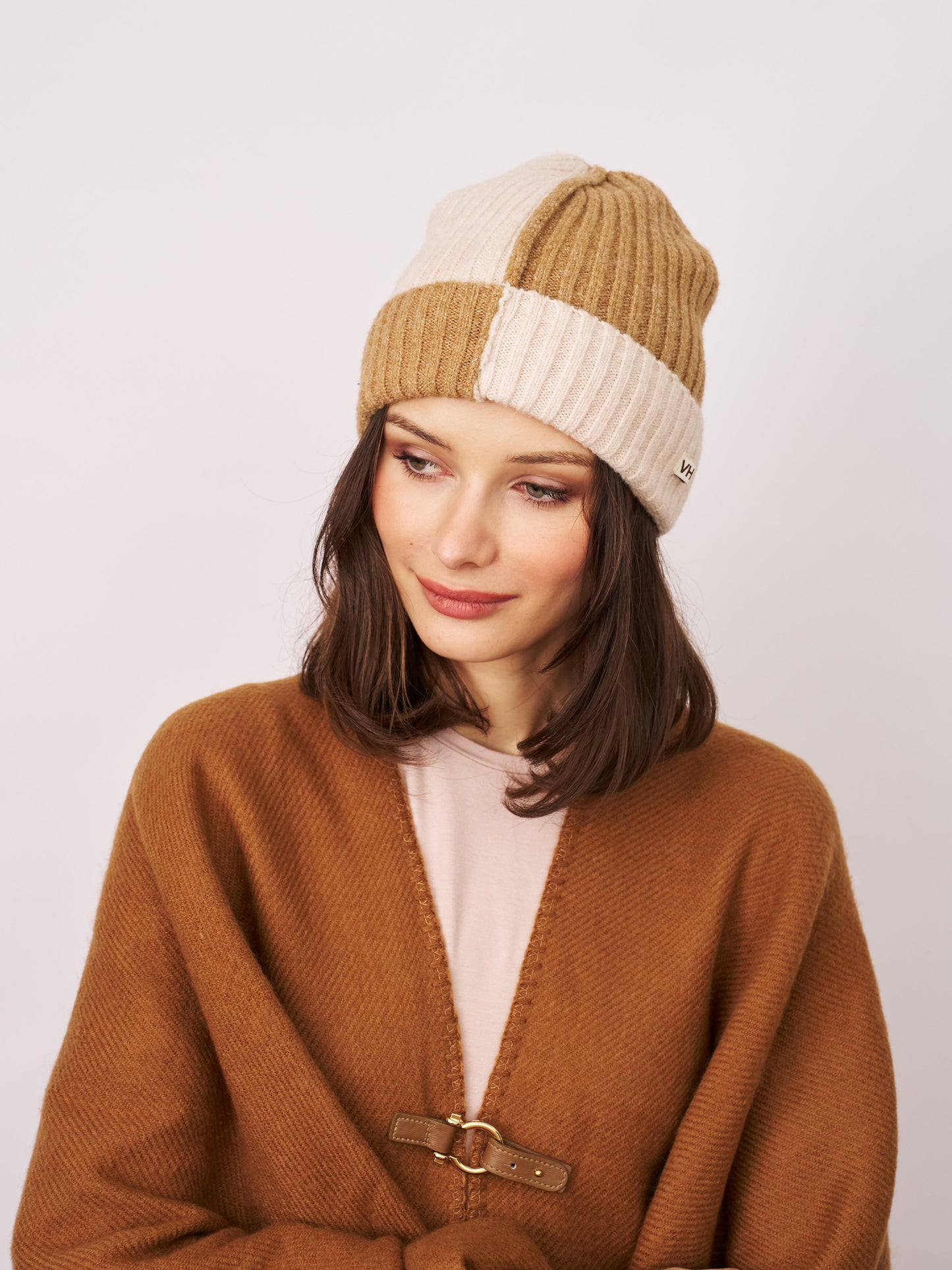 Tan Vintage Havana SEAM PATTERN BEANIE - TAN